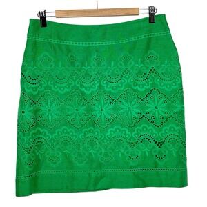 Embroidered Linen Skirt Kelly Green Womens 10
